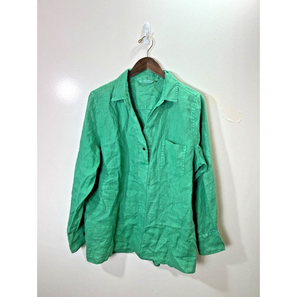 Soft Surroundings Womens Linen Blouse Sz L XL Kelly Green Classic Preppy Casual - Picture 1 of 9